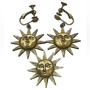 MFA Vintage Gold tone Sunburst Clip-On Earrings & Pin Set Museum Fine Art